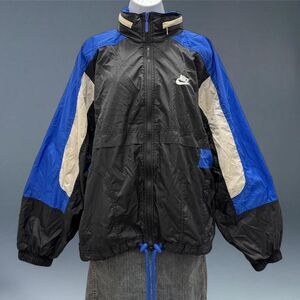Vintage 90s Nike Windbreaker Jacket Black Blue White Colorblock Full Zip L